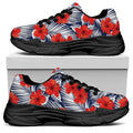 Red Hibiscus Tropical Pattern Print Black Chunky Shoes