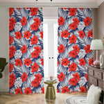 Red Hibiscus Tropical Pattern Print Blackout Pencil Pleat Curtains