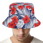 Red Hibiscus Tropical Pattern Print Bucket Hat