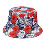 Red Hibiscus Tropical Pattern Print Bucket Hat