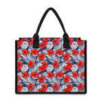 Red Hibiscus Tropical Pattern Print Canvas Tote Bag