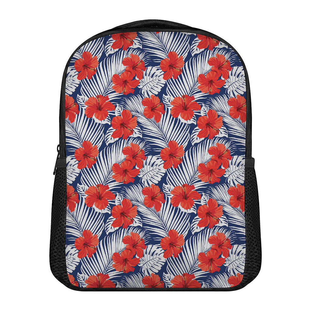 Red Hibiscus Tropical Pattern Print Casual Backpack