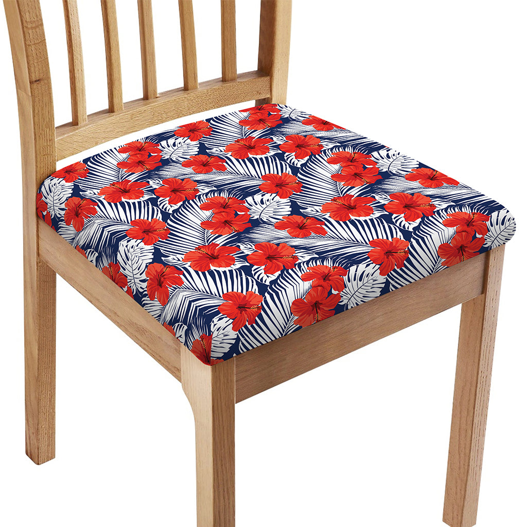 Red Hibiscus Tropical Pattern Print Chair Cushion Cover
