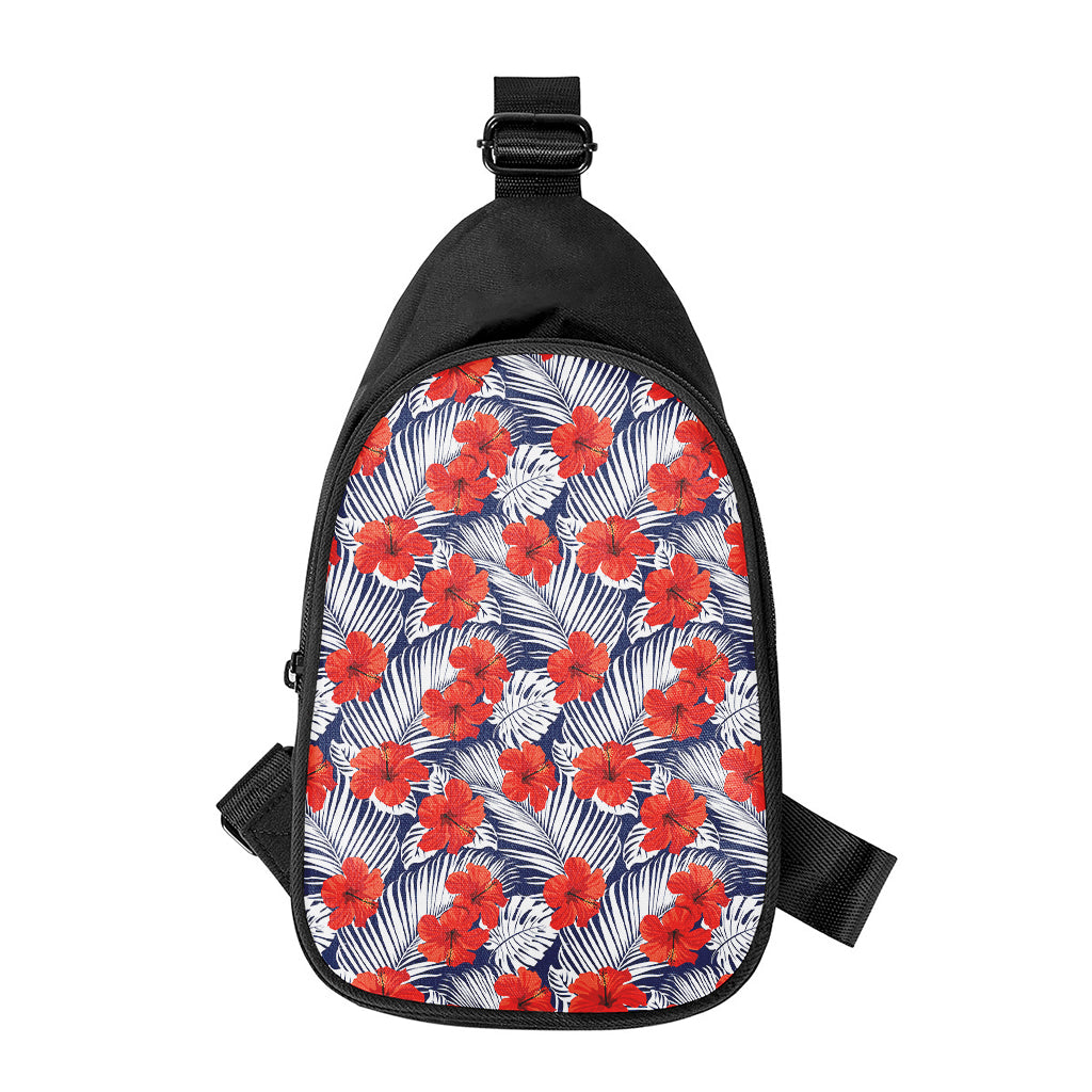 Red Hibiscus Tropical Pattern Print Chest Bag