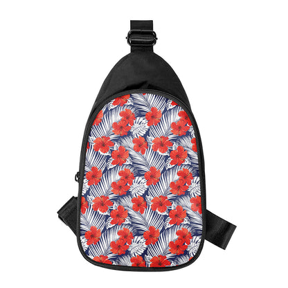 Red Hibiscus Tropical Pattern Print Chest Bag