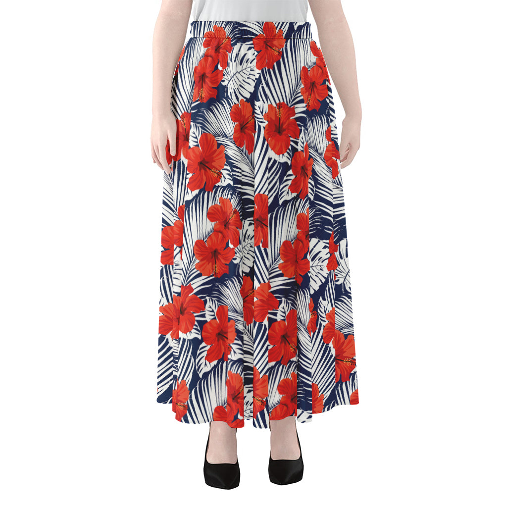 Red Hibiscus Tropical Pattern Print Chiffon Maxi Skirt