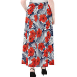 Red Hibiscus Tropical Pattern Print Chiffon Maxi Skirt