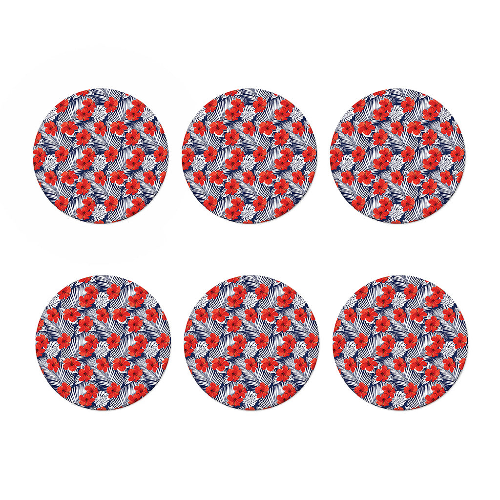 Red Hibiscus Tropical Pattern Print Coaster Set