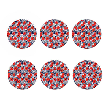 Red Hibiscus Tropical Pattern Print Coaster Set
