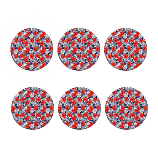 Red Hibiscus Tropical Pattern Print Coaster Set