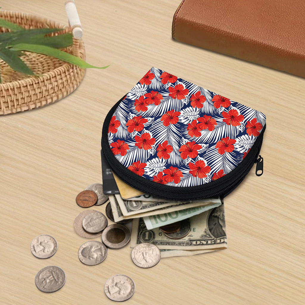 Red Hibiscus Tropical Pattern Print Coin Purse