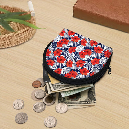 Red Hibiscus Tropical Pattern Print Coin Purse