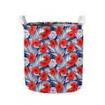 Red Hibiscus Tropical Pattern Print Collapsible Laundry Basket