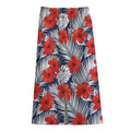 Red Hibiscus Tropical Pattern Print Cotton Front Slit Maxi Skirt