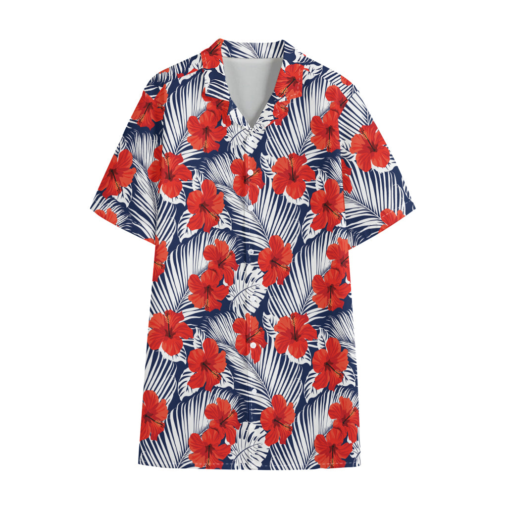 Red Hibiscus Tropical Pattern Print Cotton Hawaiian Shirt