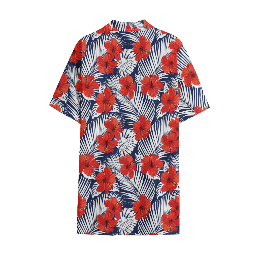 Red Hibiscus Tropical Pattern Print Cotton Hawaiian Shirt