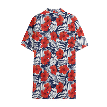 Red Hibiscus Tropical Pattern Print Cotton Hawaiian Shirt