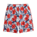 Red Hibiscus Tropical Pattern Print Cotton Shorts