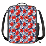 Red Hibiscus Tropical Pattern Print Crossbody Lunch Bag