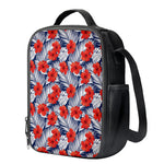 Red Hibiscus Tropical Pattern Print Crossbody Lunch Bag