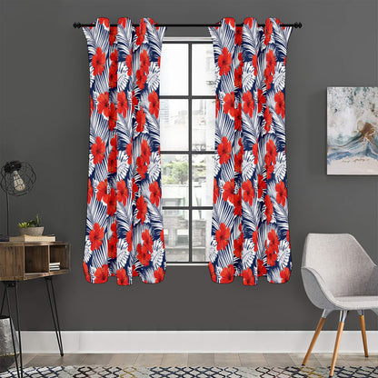 Red Hibiscus Tropical Pattern Print Curtain