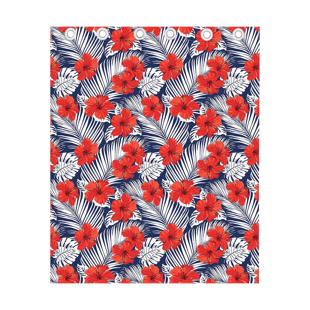 Red Hibiscus Tropical Pattern Print Curtain