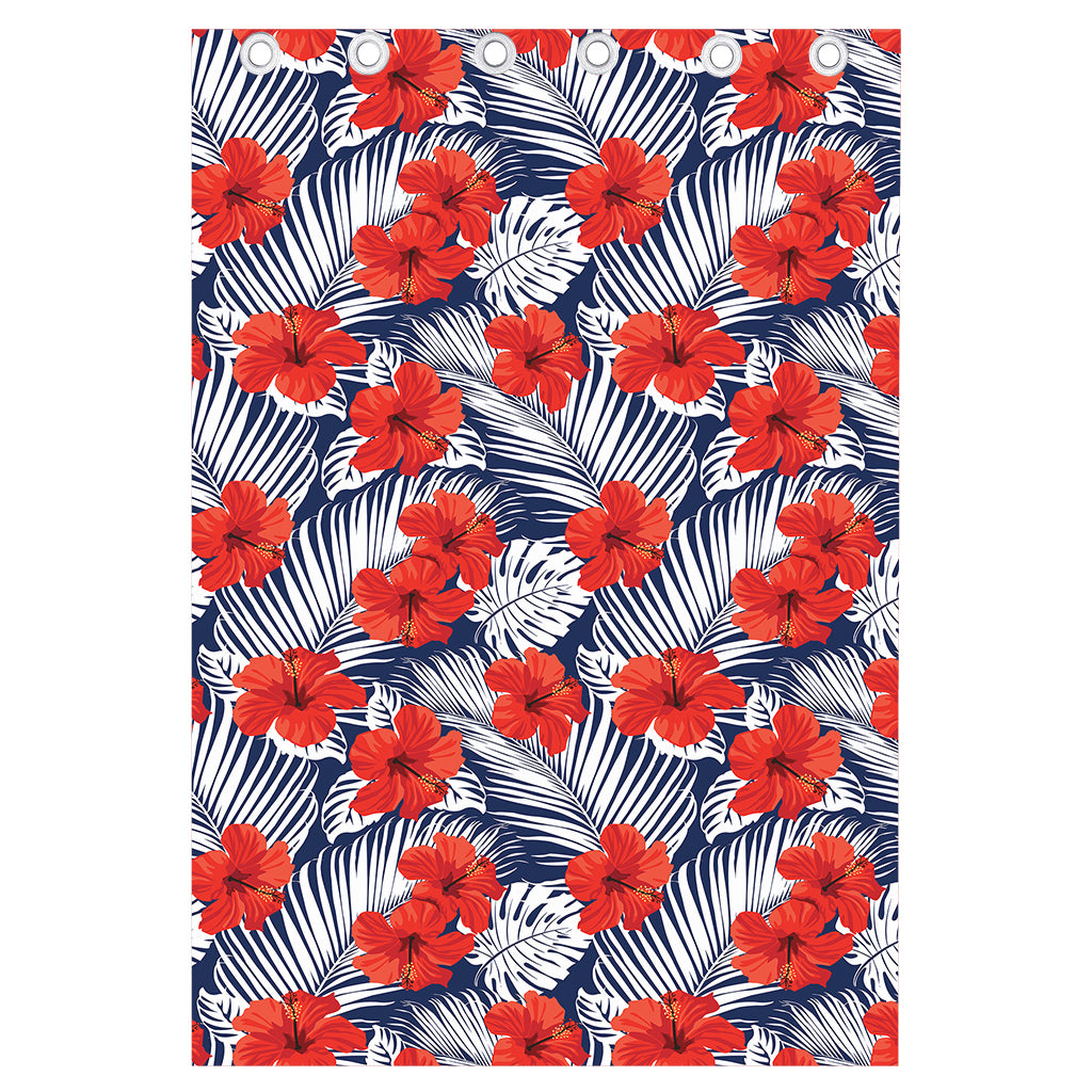 Red Hibiscus Tropical Pattern Print Curtain