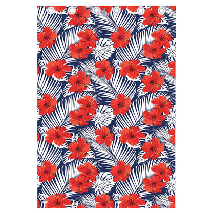 Red Hibiscus Tropical Pattern Print Curtain
