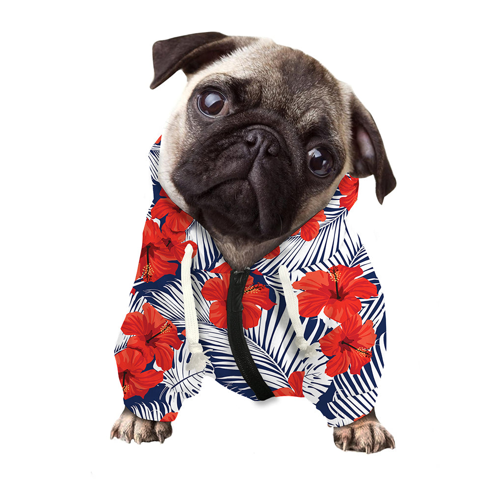 Red Hibiscus Tropical Pattern Print Dog Zip Up Hoodie