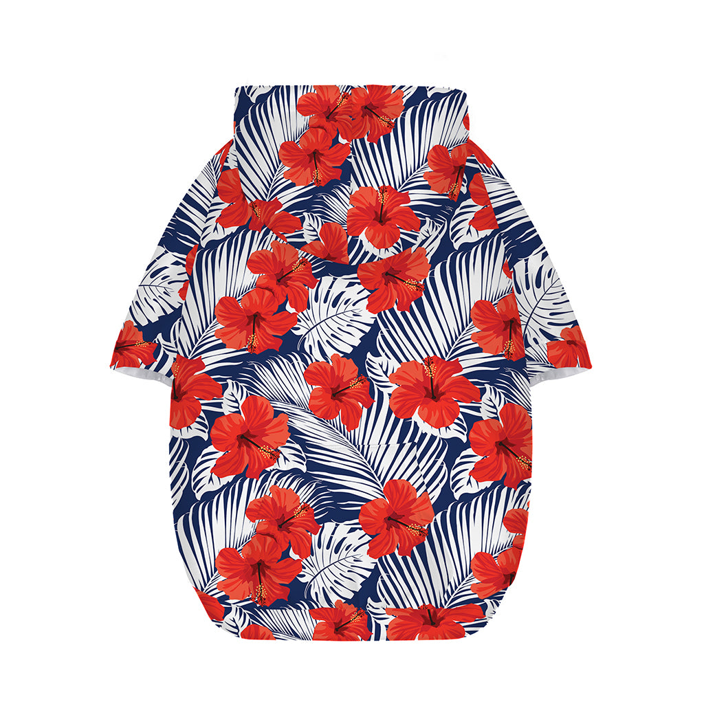 Red Hibiscus Tropical Pattern Print Dog Zip Up Hoodie