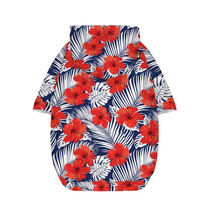 Red Hibiscus Tropical Pattern Print Dog Zip Up Hoodie