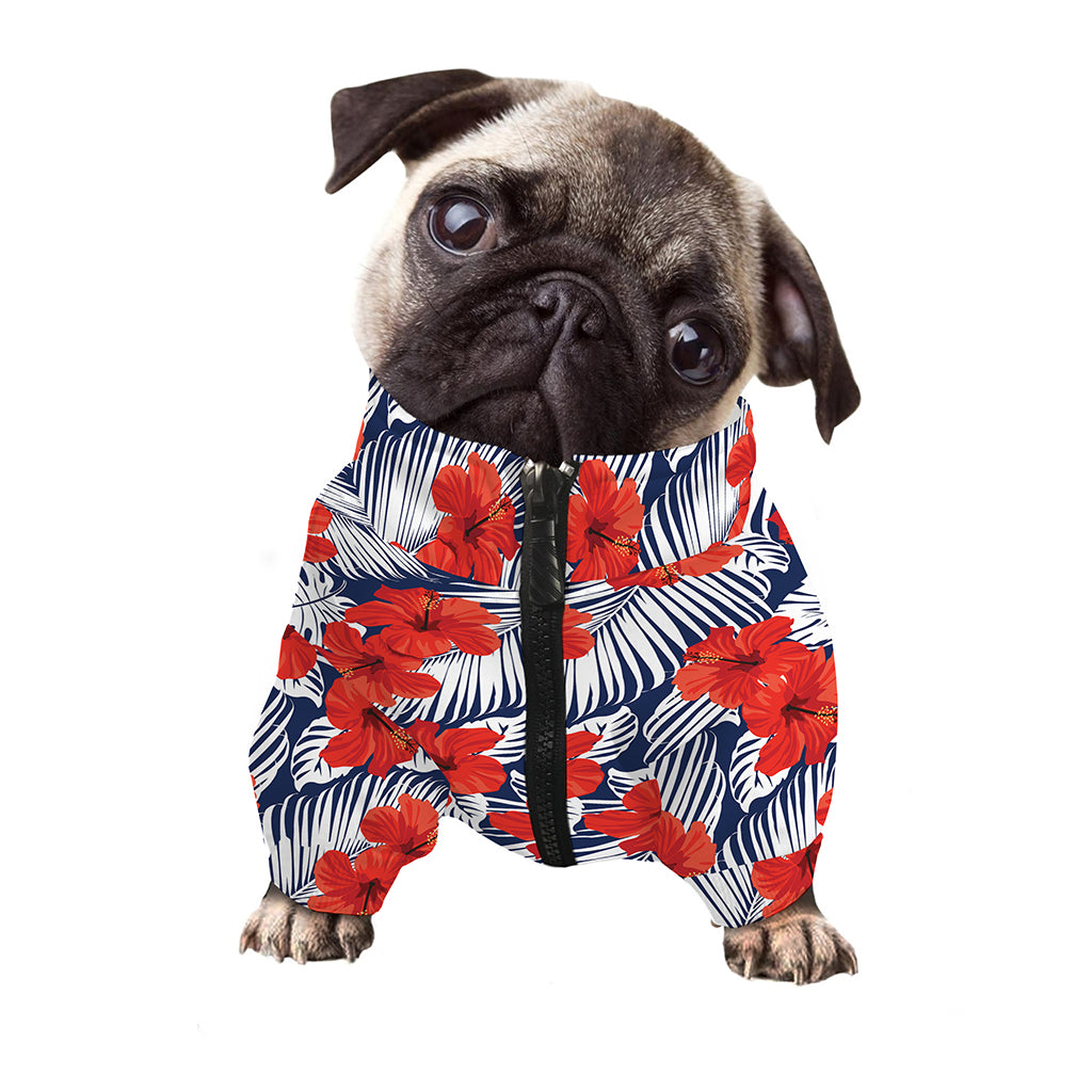 Red Hibiscus Tropical Pattern Print Dog Zip Up Jacket