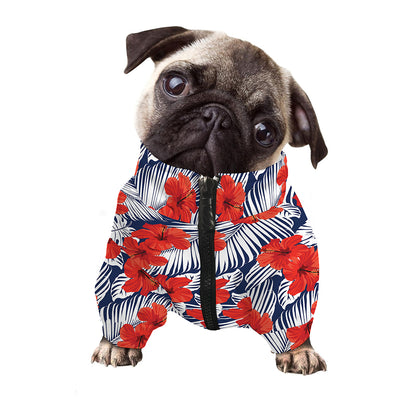 Red Hibiscus Tropical Pattern Print Dog Zip Up Jacket