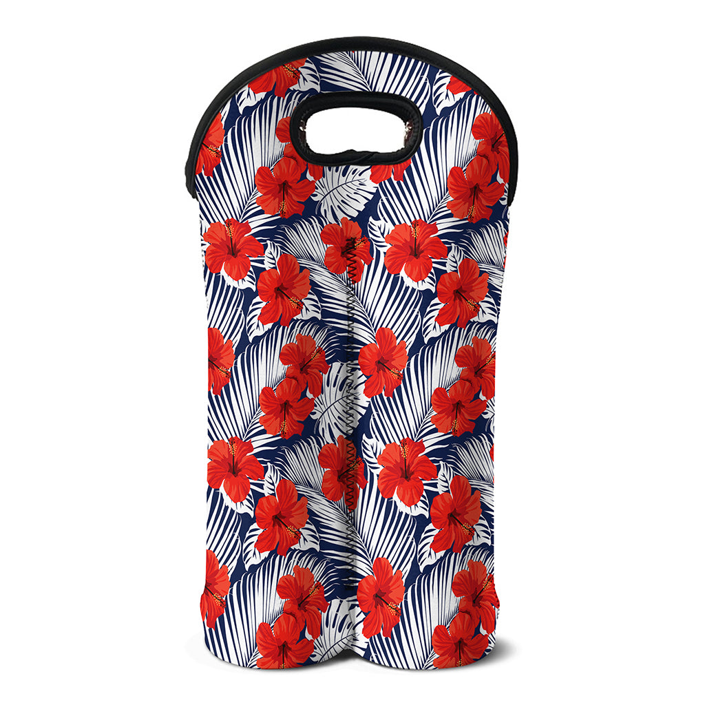 Red Hibiscus Tropical Pattern Print Double Neoprene Wine Tote