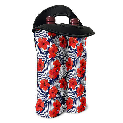 Red Hibiscus Tropical Pattern Print Double Neoprene Wine Tote