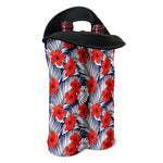 Red Hibiscus Tropical Pattern Print Double Neoprene Wine Tote