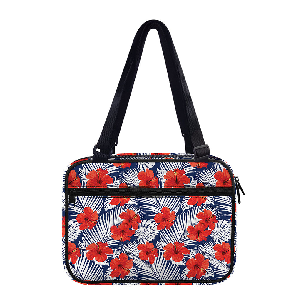 Red Hibiscus Tropical Pattern Print Double Strap Bible Bag