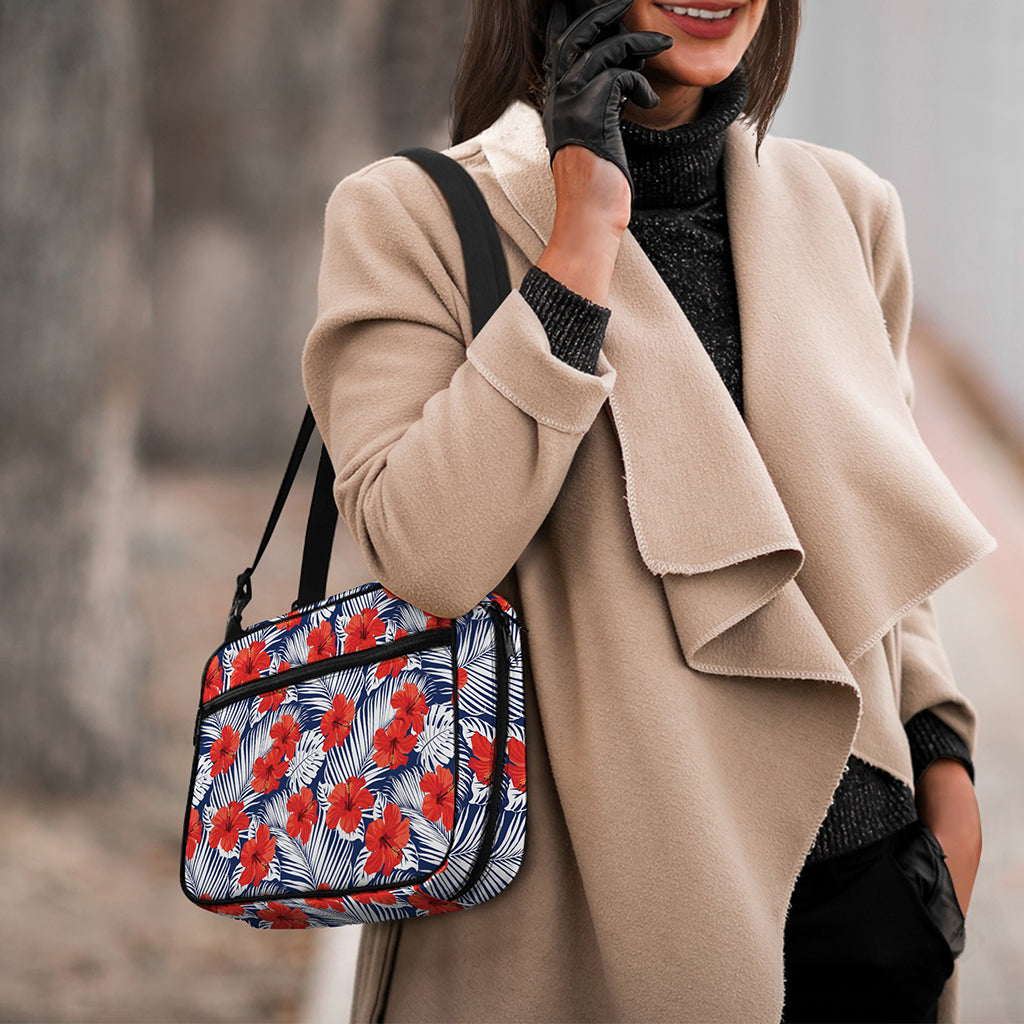 Red Hibiscus Tropical Pattern Print Double Strap Bible Bag