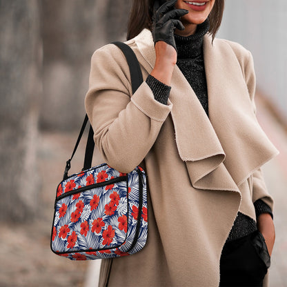 Red Hibiscus Tropical Pattern Print Double Strap Bible Bag