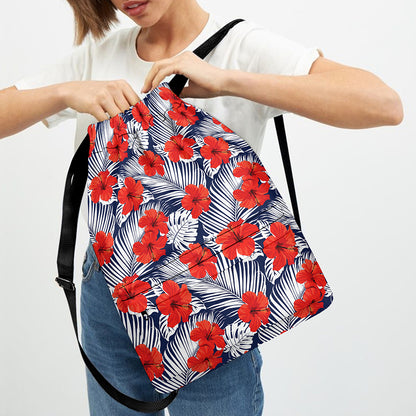 Red Hibiscus Tropical Pattern Print Drawstring Backpack