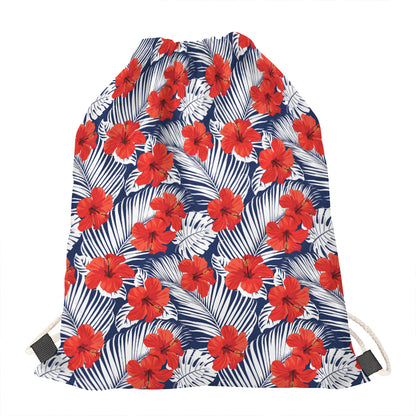 Red Hibiscus Tropical Pattern Print Drawstring Bag