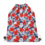 Red Hibiscus Tropical Pattern Print Drawstring Bag