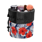 Red Hibiscus Tropical Pattern Print Drawstring Makeup Bag