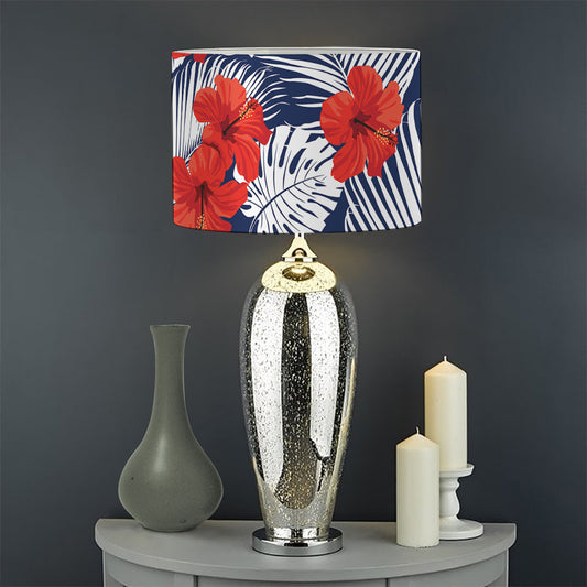 Red Hibiscus Tropical Pattern Print Drum Lamp Shade