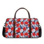 Red Hibiscus Tropical Pattern Print Duffle Bag