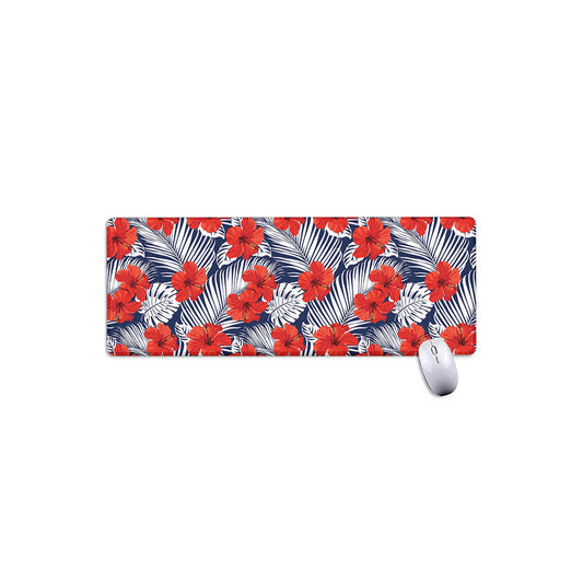 Red Hibiscus Tropical Pattern Print Extended Mouse Pad