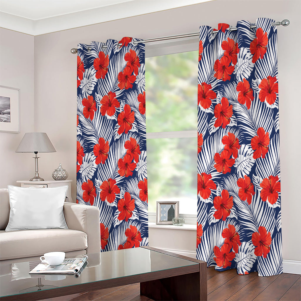 Red Hibiscus Tropical Pattern Print Extra Wide Grommet Curtains