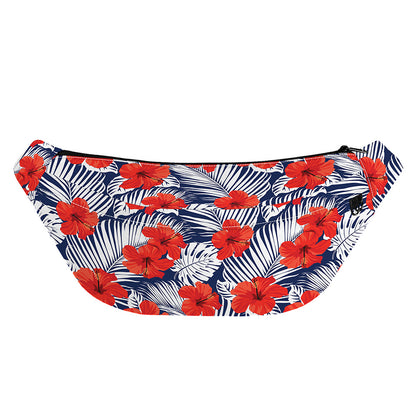 Red Hibiscus Tropical Pattern Print Fanny Pack