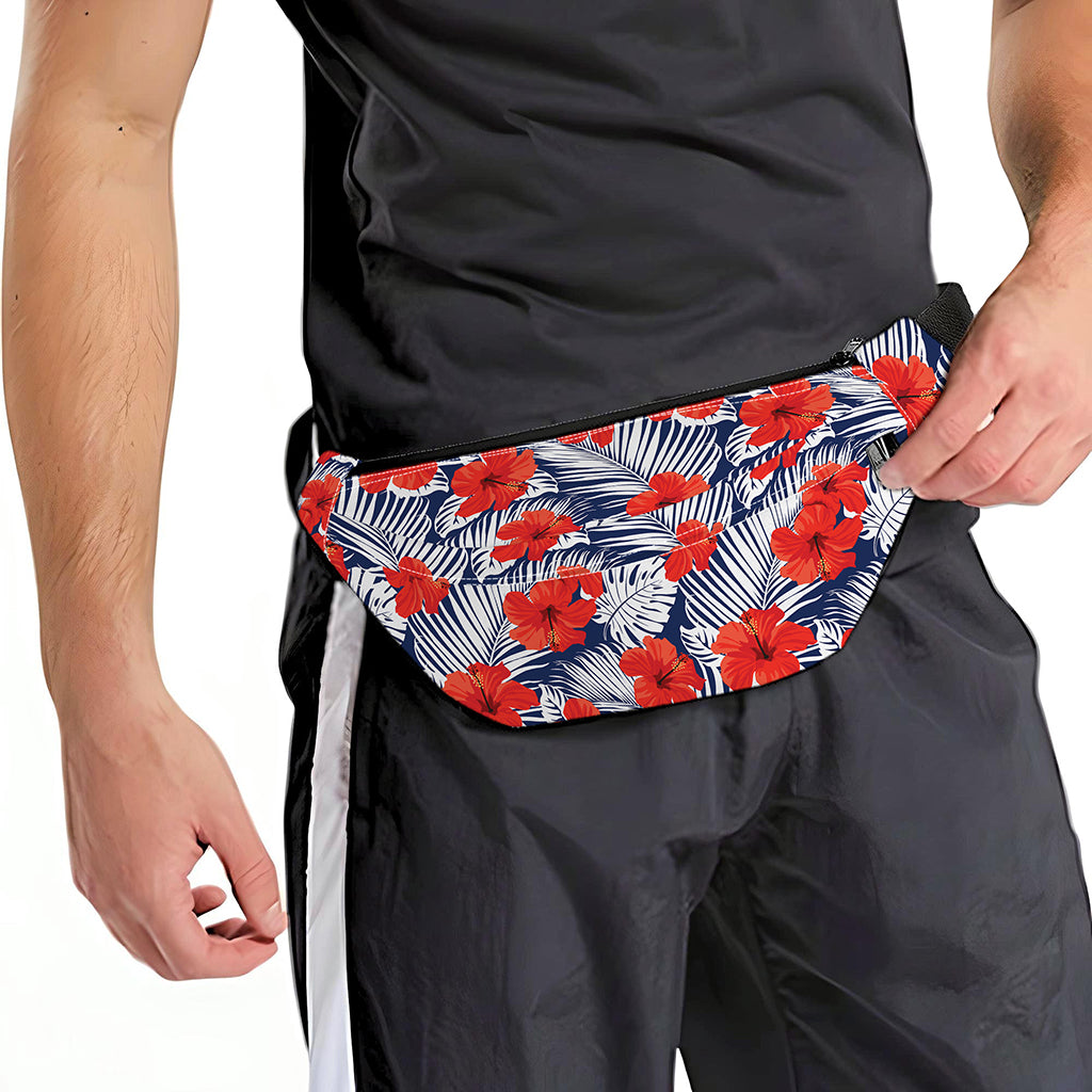 Red Hibiscus Tropical Pattern Print Fanny Pack