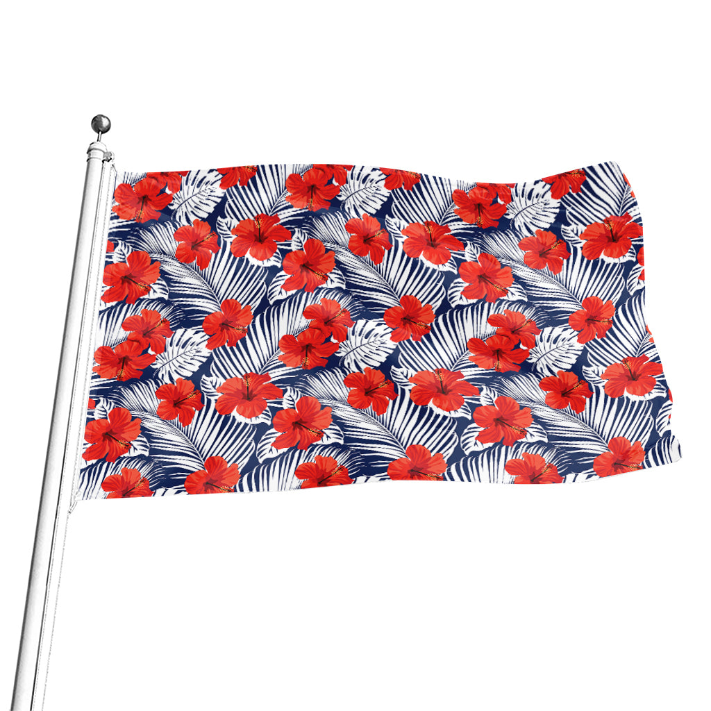 Red Hibiscus Tropical Pattern Print Flag